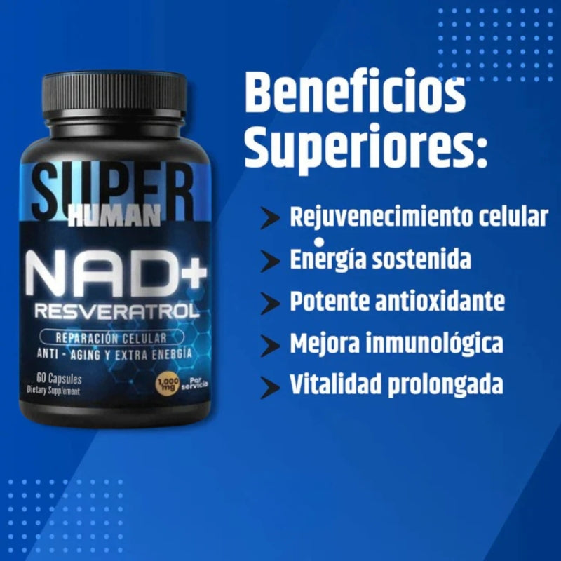 NAD+ Resveratrol - Cápsulas de Reparación Celular Antienvejecimiento - OFERTA 2X1